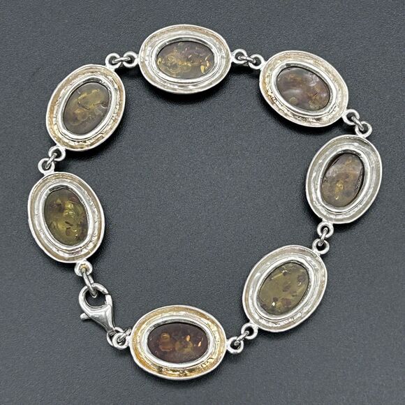 Baltic Amber 925 Sterling Silver Oval Bracelet 6.5” & Round Earrings 2pc Set - Picture 3 of 11